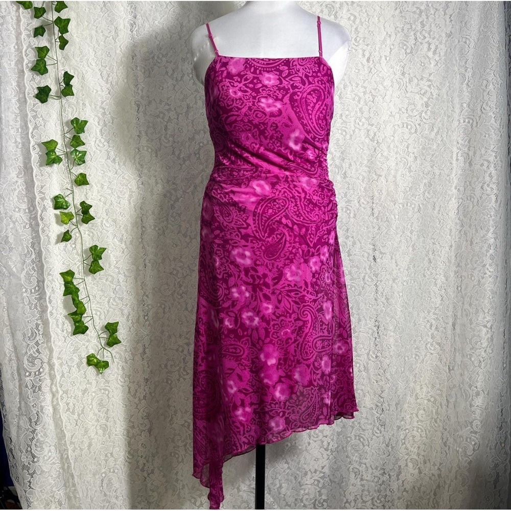 VTG Pink Fuschia City Triangles Asymmetrical Fairy Y2K Dress M Fairy Grunge